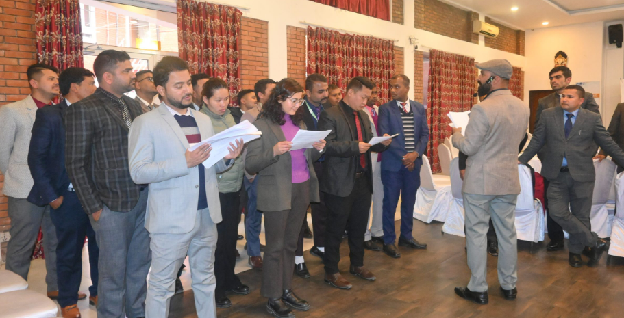 B2B sales team practising objection handling during a sales capability assessment role play.
